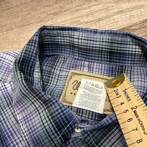 Wrangler Western Shirts Men’s Pearl Snap Long Sleeve Size Large Purple Plaid - Picture 3 of 6